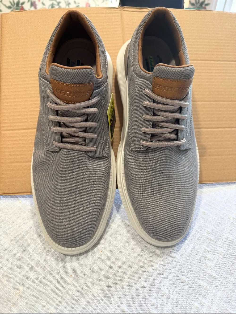 Skechers Men’s Gray Canvas Slip-On Style Sneakers with Tan Accents